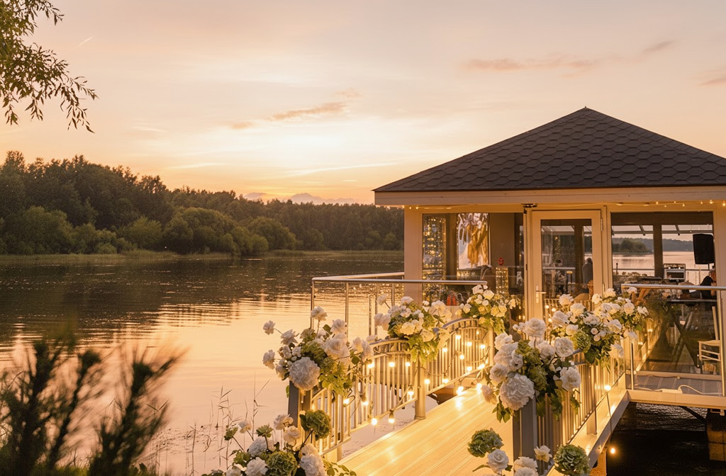 Остекленная беседка на воде Robinson Club, парящая над Минским морем, романтическое место для свадьбы до 16 гостей