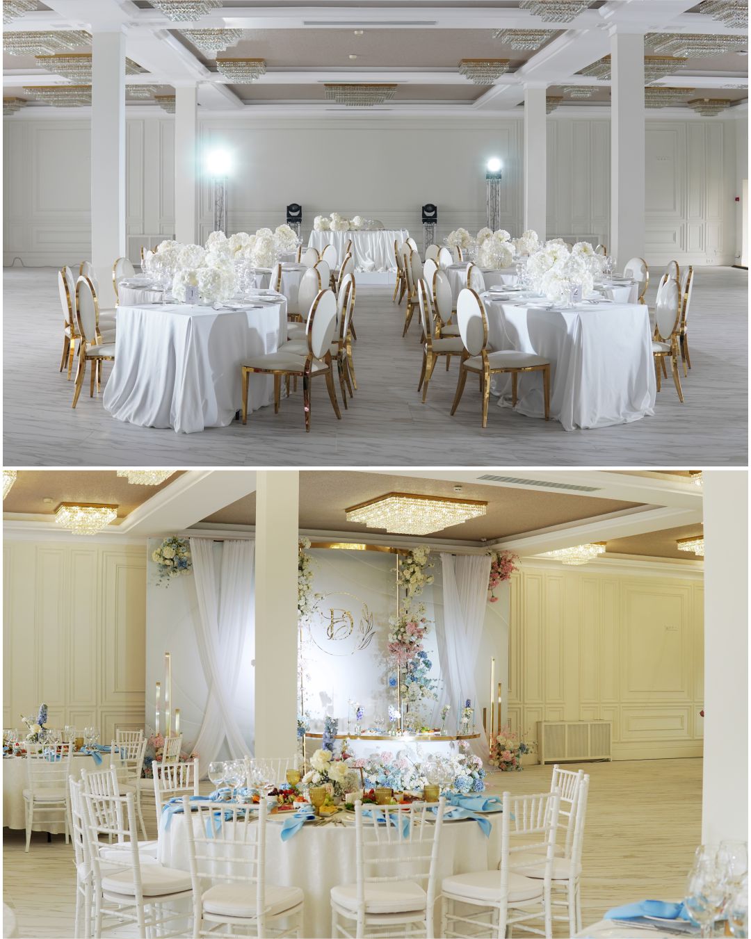 Свадебный зал White Hall Robinson Club — панорамные окна с видом на Минское море, естественный свет для романтической свадебной фотосессии